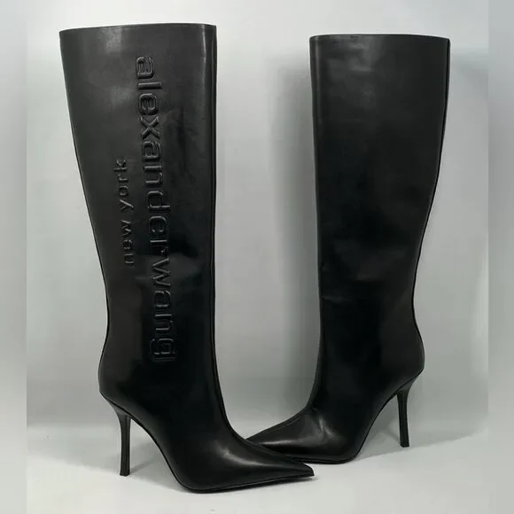 Alexander Wang Delphine brand-embossed leather heeled knee-high boots size 36.5 - Picture 9 of 15